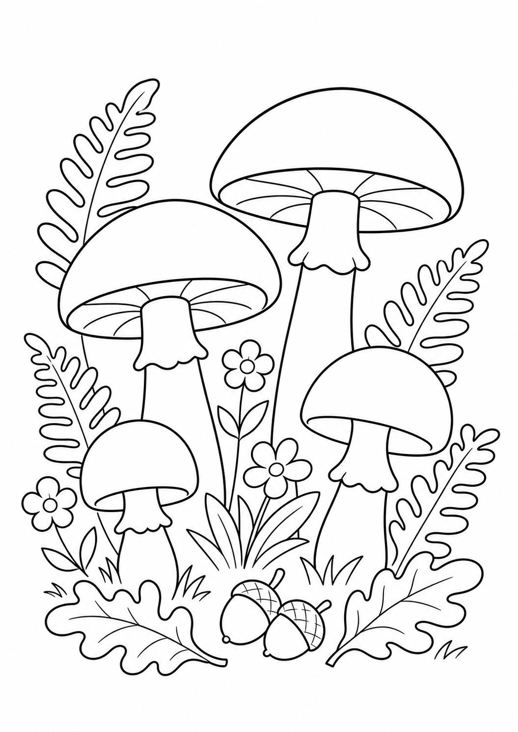 Eenvoudige printable paddenstoelen kleurplaat met grote kleurvlakken