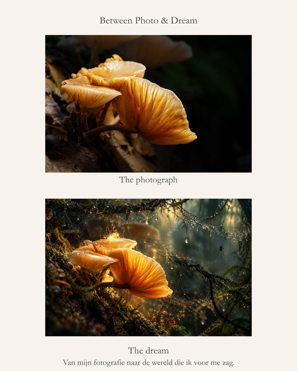 Between Photo & Dream, originele foto van porseleinzwammen naast het kunstwerk Golden Webs