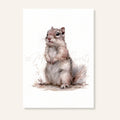 Ansichtkaart met zittende Siberische grondeekhoorn in zachte aquarelstijl
