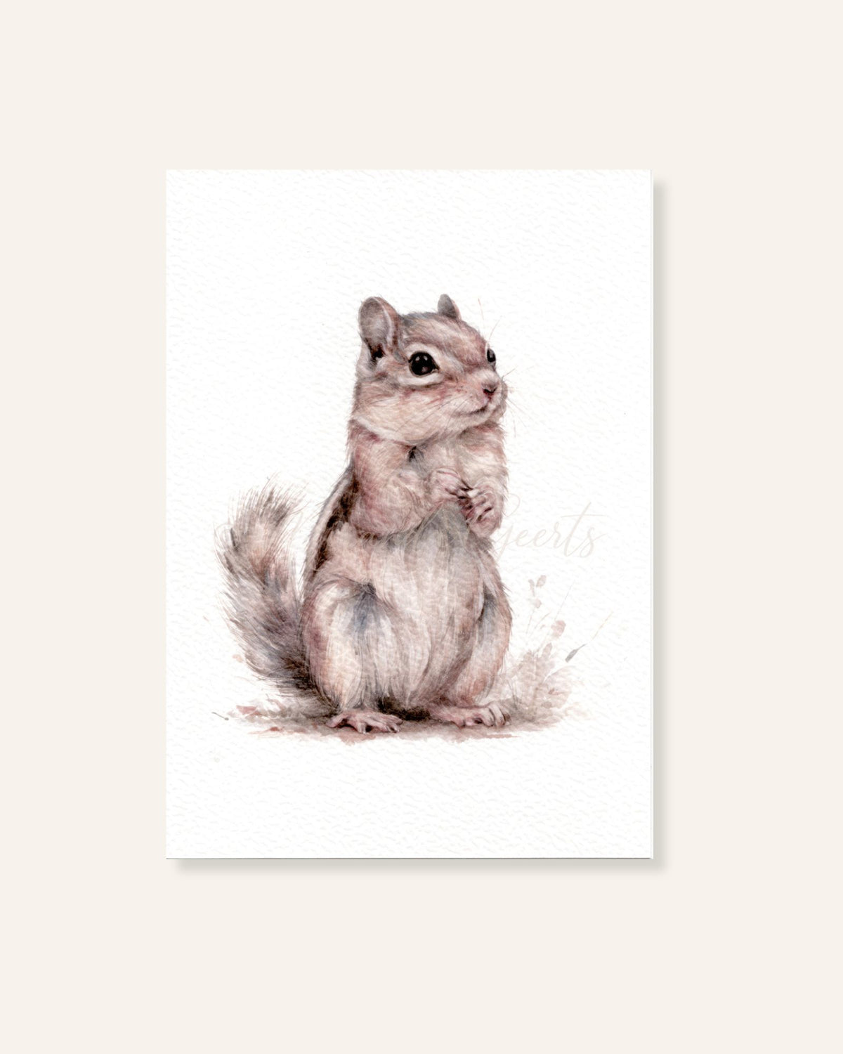 Ansichtkaart met Siberische grondeekhoorn in zachte aquarelstijl