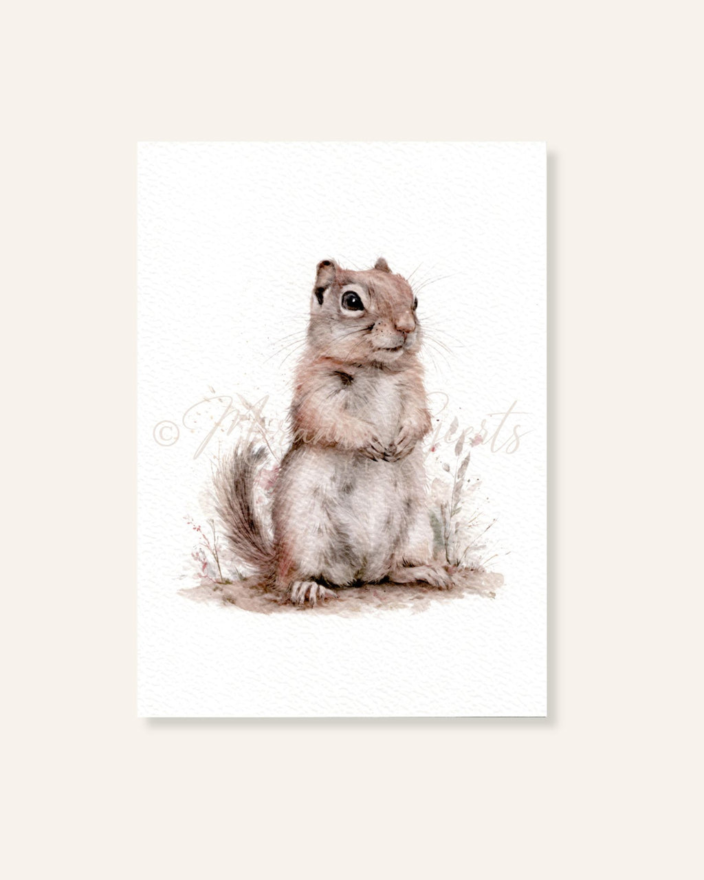 Natuurkaart met zittende Siberische grondeekhoorn in aquarelstijl
