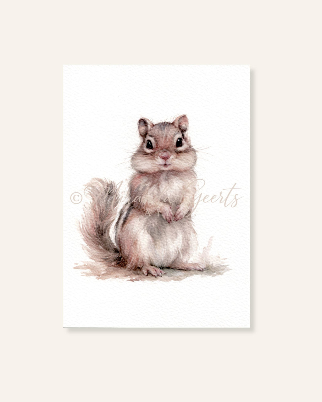 Ansichtkaart met zittende Siberische grondeekhoorn, geschilderd in zachte aquarel