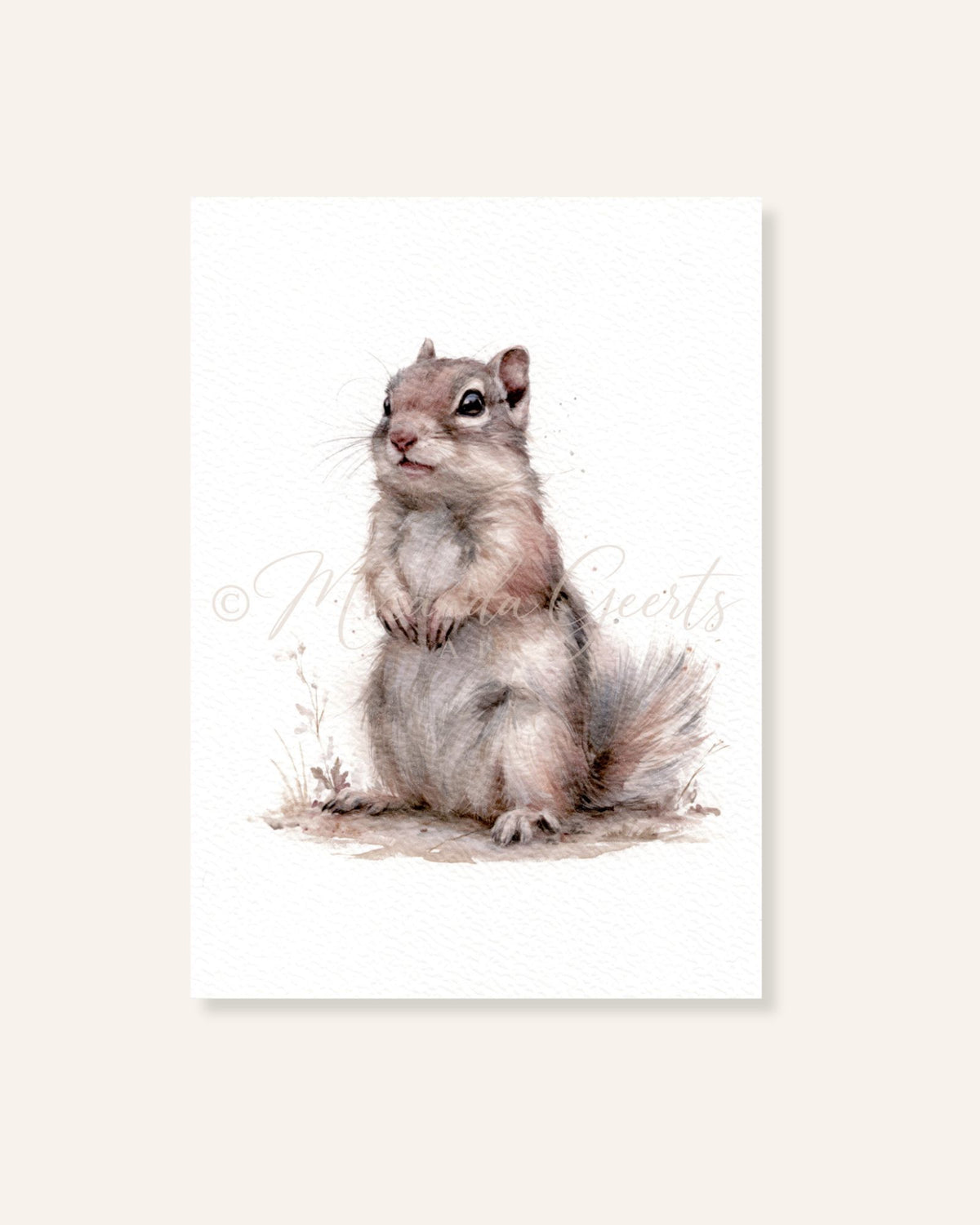 Ansichtkaart met Siberische grondeekhoorn in zachte natuurlijke aquarelkleuren