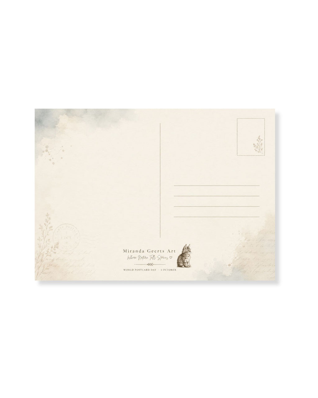 Achterkant World Postcard Day 2026 ansichtkaart met schrijfruimte en adresregels