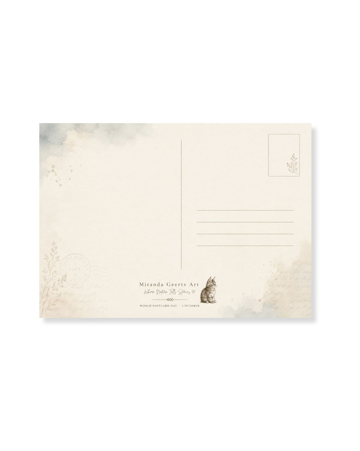 Achterkant World Postcard Day 2026 ansichtkaart met schrijfruimte en adresregels