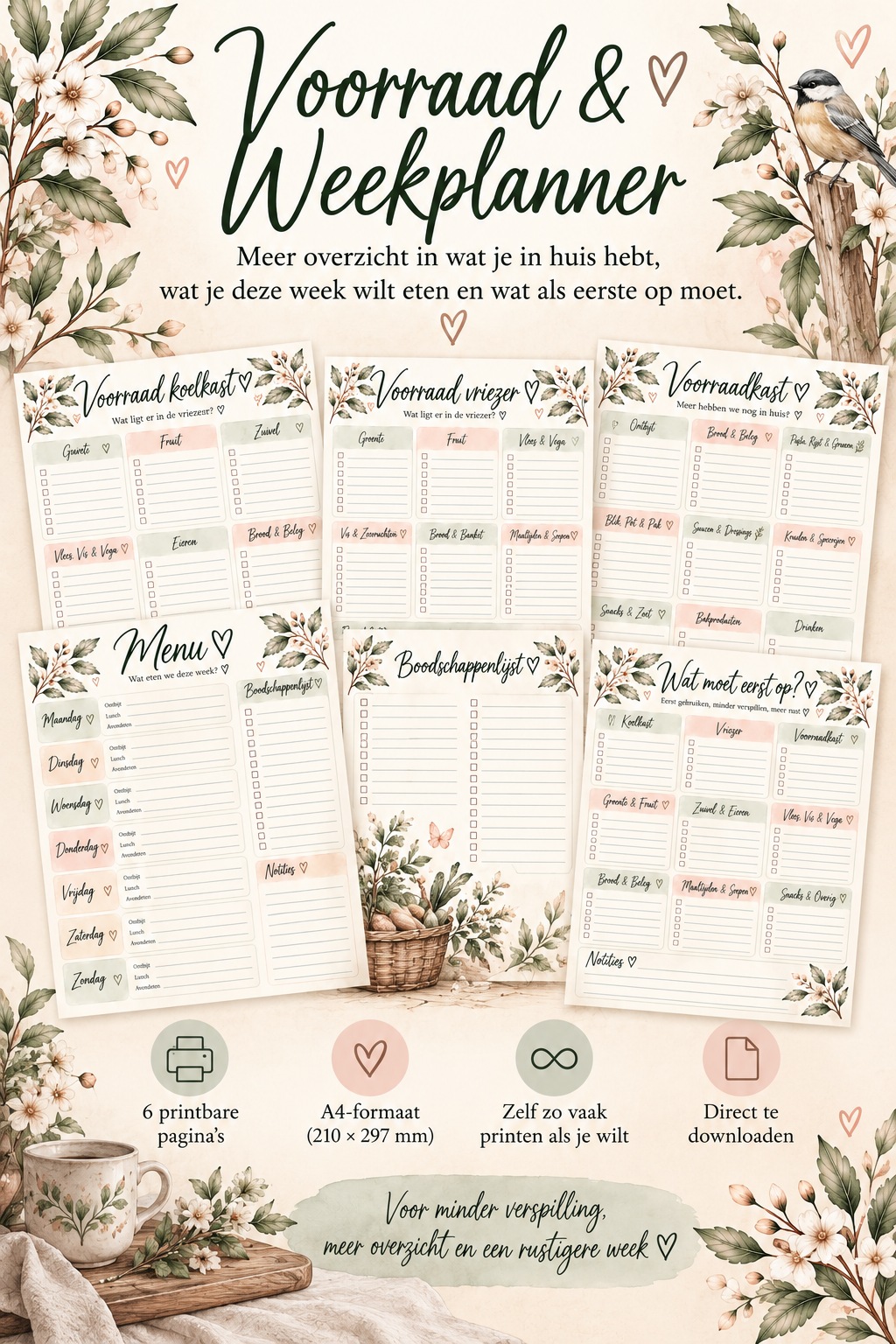 Voorraad & Weekplanner | 6 printbare A4 planners